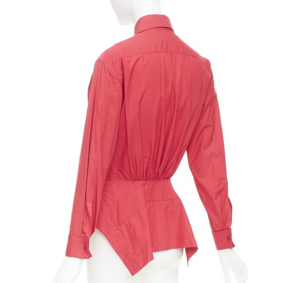 ALAIA red cotton curved tulip petal peplumpuff sleeves shirt FR36 S
